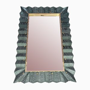 Teal Murano Glass and Brass Wall Mirror, 2000