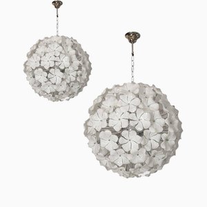 Lampadari Sputnik Lotus in vetro di Murano bianco di Simoeng, set di 2