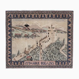 Vintage Turkish Pictorial Village Tapestry Rug, 1970s