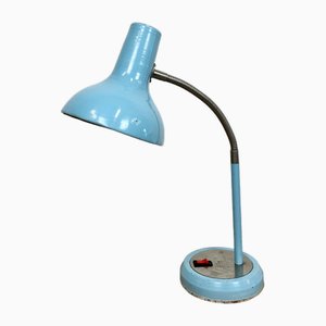 Lampada da tavolo industriale blu a collo di cigno, anni '60