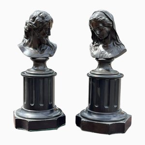 Bustos de bronce Grand Tour sobre columnas corintias de mármol negro, 1852. Juego de 2