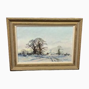 Alwyn Crawshaw, Paesaggio invernale, Olio su tela, con cornice
