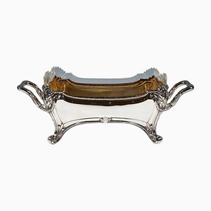 Jardinière Art Nouveau in argento con rivestimento in vetro originale di Otto Wolter, fine XIX secolo