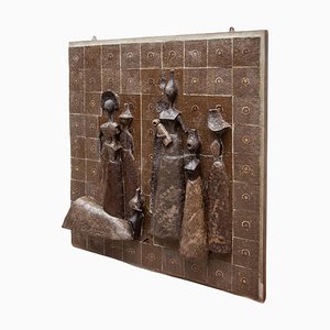 Large Wall Mounted Brown Toned Ceramic Sculpture, 1960s
