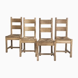 Chaises en Bois et Osier, 1970s, Set de 4