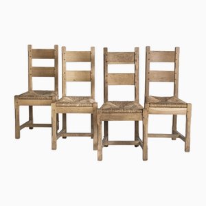 Stühle aus Holz & Korbgeflecht, 1970er, 4er Set
