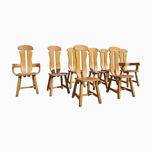 Brutalist Oak Chairs from De Puydt, 1975, Set of 8
