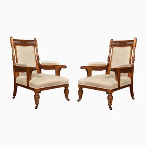 Walnut Library Armchairs, 1890s, Set of 2