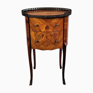 Antique Italian Marquetry Walnut Side Table with Three Drawers, 1890s