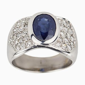 Gold 18k Ring with Sapphire and Diamonds, 2000s