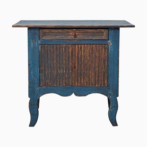 Credenza piccola antica in stile Folk Art blu, Svezia