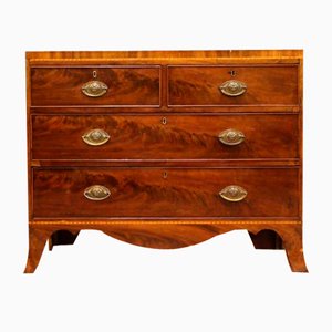 Antique English Chest of Drawers in Mahogany Inlay and Brass