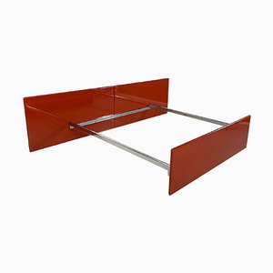 Italian Modern Red Lacquered Wood and Metal Bed by Takahama for Simon Gavina, 1970s