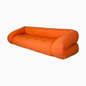 Sofá cama italiano moderno de tela naranja, años 80