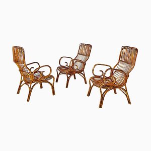 Geschwungene italienische Mid-Century Rattan Sessel, 1960er, 3er Set