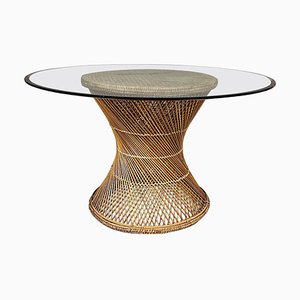 Mid-Century Italian Round Dining Table in Grass and Rattan, 1960s