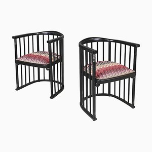 Set of Mid-Century Austrian Black Wooden Tub Chairs with Missoni Fabric by Joseph Hoffmann, 1950s