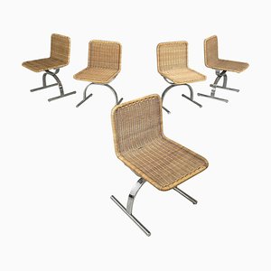 Italian Space Age Modern Chairs in Straw and Steel, 1970s, Set of 5