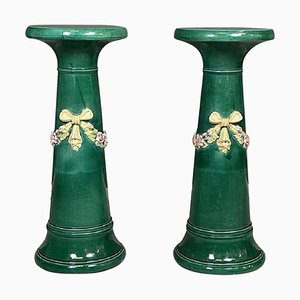 Colonne in stile imperiale in ceramica verde, Italia, anni '30, set di 2