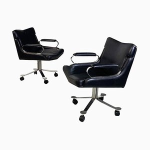 Set of Modern Italian Office Armchairs on Wheels attributed to Saporiti Italia, 1970s