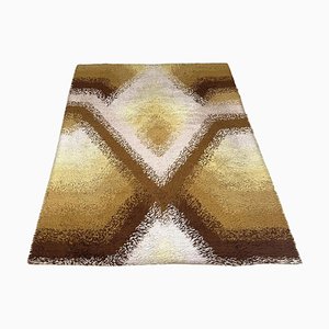 Space Age Italian White, Yellow and Brown Long Pile Rug, 1970s