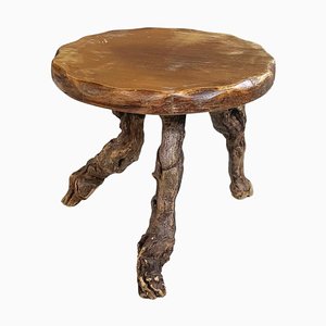 Mid-Century Italian Organic Rustic Round Coffee Table in Wood and Branches, 1950s