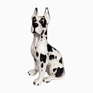 Modern Italian Black White Ceramic Harlequin Great Dane Dog Sculpture, 1980s