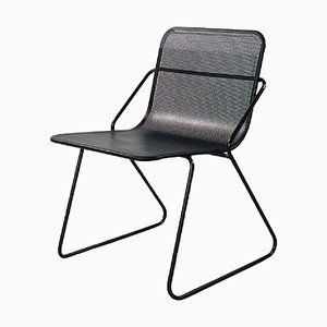 Modern Italian Metal Rod and Perforated Metal Sheet Black Metal Chair, 1980s