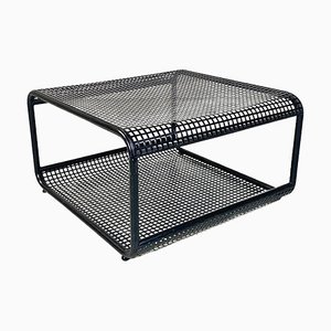 Mesa de centro baja de metal negro mate, años 80