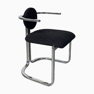 Modern Italian Chromed Steel and Black Cotton Rounded Shapes Chair, 1970s