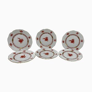 Small Porcelain Chinese Bouquet Plates in Rust Color, 1960s, Set of 6