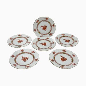 Small Porcelain Chinese Bouquet Plates in Rust Color, 1976, Set of 6