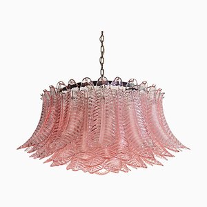 Lámpara de araña de techo italiana de vidrio rosa, Murano, años 90