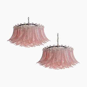 Italian Pink Glass Ceiling Light Chandeliers, Murano, 1990s, Set of 2