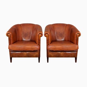 Sheep Leather Club Armchairs, Set of 3