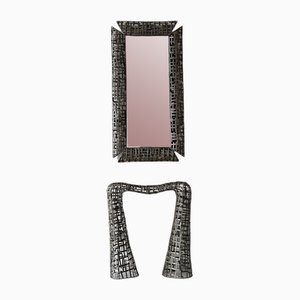 Spanish Brutalist Console and Mirror, Set of 2