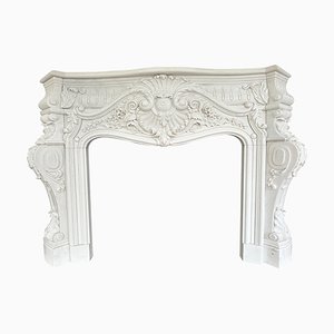 Large French Rococo White Marble Fireplace, 1990