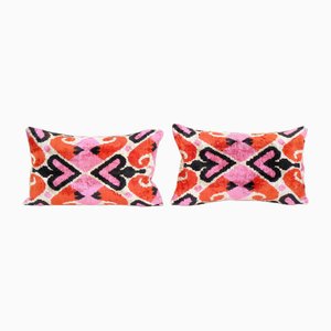 Pink Silk Ikat Velvet Cushion Covers, Set of 2
