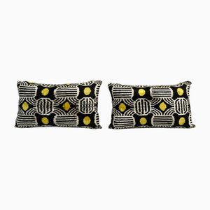 Gold Silk Ikat Velvet Cushion Covers, Set of 2