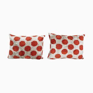 Housse de Coussin en Velours Ikat de Soie Rouge, Set de 2