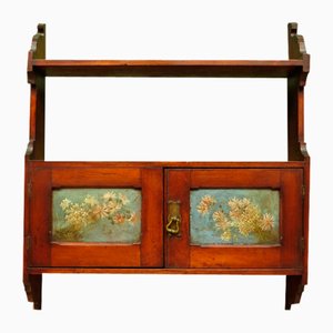 Bohemian Wooden Wall Cabinet with Painted Floral Panels, 1890s