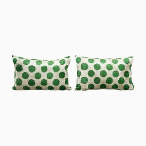 Coussins Ikat en Velours de Soie Vert, Set de 2