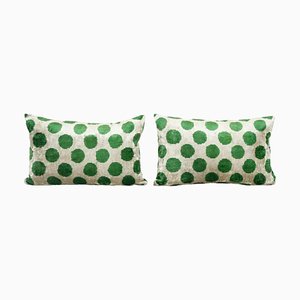 Green Silk Velvet Ikat Cushions, Set of 2