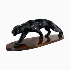 Black Lacquered Panther Sculpture by Salvatore Melani, 1930s