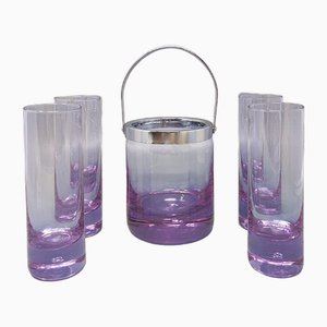 Crystal Ice Bucket with 4 Glasses from Ivat, Italy, 1970s, Set of 5