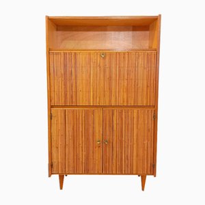 Vintage Secretary in Rattan and Light Wood by Adrien Audoux & Frida Minet, 1960s