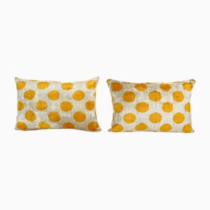 Yellow Silk Ikat Velvet Cushion Cover, Set of 2
