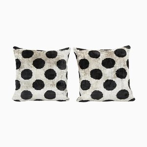 Housse de Coussin en Velours Ikat de Soie Noir, Set de 2