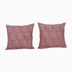 Mid-20th Century Uzbek Pink Roller Printed Cotton Fabric Panel Covers, Set of 2