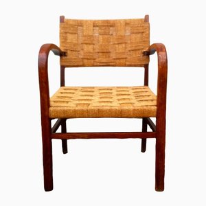 Danish Stained Oak and Seagrass Armchair by Magnus Stephensen for Fritz Hansen, 1930s